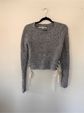 RACHEL Rachel Roy Gray Marled Cropped Crewneck Sweater with Side Tie